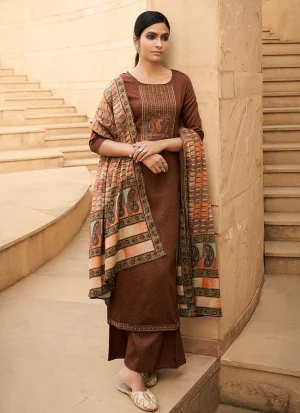Brown Embroidered Cotton Palazzo Suit