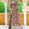 Brown Festive Woven Saree In Cotton