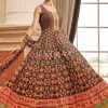 Brown Prints And Embroidered Traditional Indian Gown