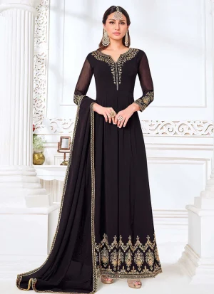 Brown Traditional Zari Embroidered Slit Style Pant Suit