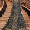 Charcoal Grey Net Anarkali Gown With Dori Work 1