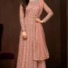 Coral Pink Indian Wear Soft Net Anarkali Suit
