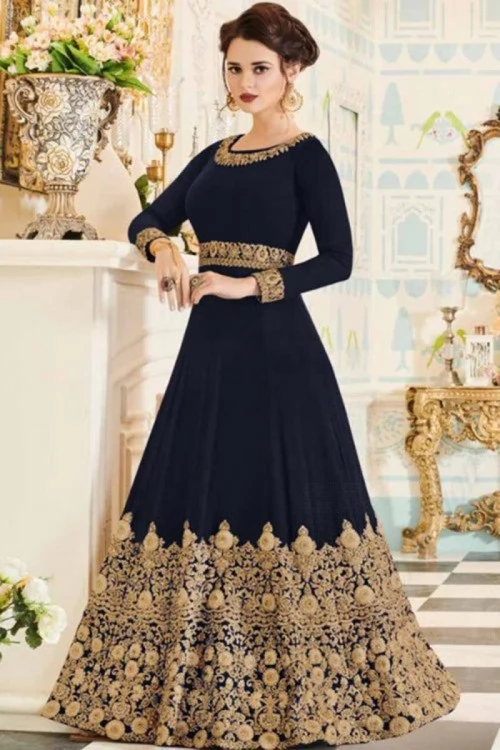 Dark Blue Eid Anarkali Gown With Resham Embroidered 1