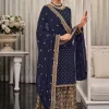 Dark Blue Multi Embroidered Traditional Palazzo Suit