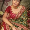 Dark Green And Red Embroidery Traditional Satin Silk Saree