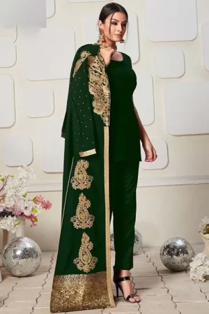 Dark Green Georgette Eid Anarkali With Straight Pant Suit