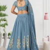 Grey Georgette Embroidered Umbrella Lehenga Party Wear