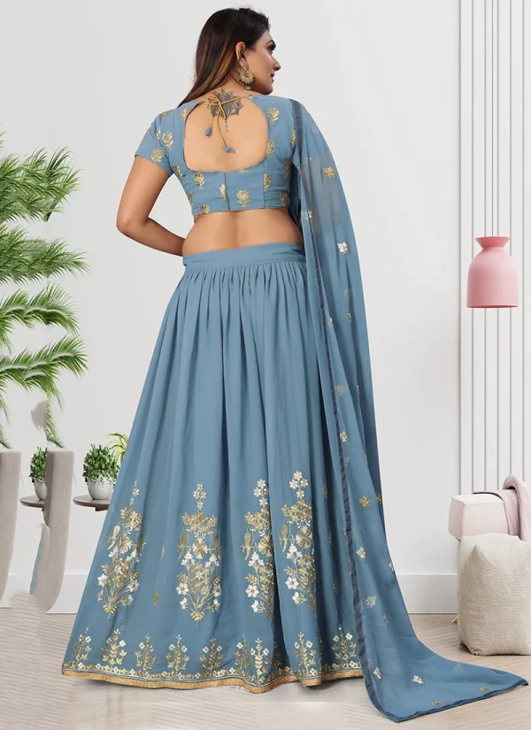 Grey Georgette Embroidered Umbrella Lehenga Party Wear