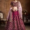 Dark Pink Art Silk A Line Lehenga Wedding Wear