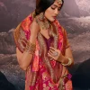 Dark Pink Weaved And Printed Traditional Jacquard Silk Saree