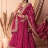 Dark Pink Zari And Sequin Embroidered Lehenga Set With Blouse And Dupatta
