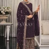 Dark Purple Multi Embroidered Traditional Palazzo Suit