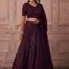 Dark Purple Sequin Embroidered Lehenga Set With Blouse And Dupatta