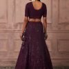 Dark Purple Sequin Embroidered Lehenga Set With Blouse And Dupatta