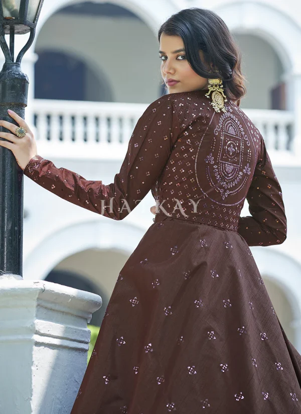 Deep Maroon Sequence Embroidered Jacket Anarkali Gown