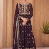 Deep Purple Georgette Embroidered Wedding Palazzo Suit