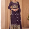 Deep Purple Georgette Embroidered Wedding Palazzo Suit