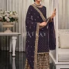 Deep Purple Multi Embroidered Traditional Palazzo Suit