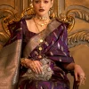 Deep Purple Zari Handloom Weaved Traditional Silk Saree