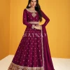 Deep Wine Embroidered Silk Traditional Anarkali Suit