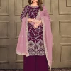 Deep Wine Embroidery Traditional Palazzo Suit