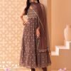 Dull Pink Sequin And Zari Embroidered Tiered Anarkali Suit Set With Churidar And Dupatta