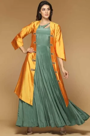 Dupion Mint Green Anarkali Gown 1