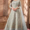 Dusty Blue Net Bridesmaid Embroidered Anarkali Suit
