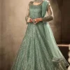 Dusty Green Net Anarkali Suit With Sequins Work 1