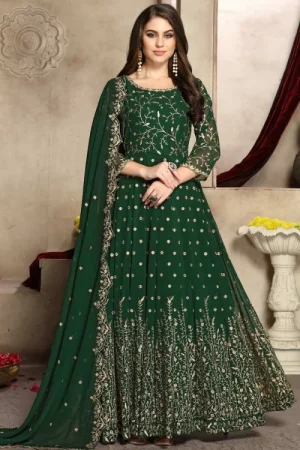 Eid Special Dark Green Georgette Embroidered Anarkali Suit