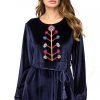 Embroidered Velvet Modest Gown In Dark Navy Blue Colour 1