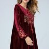 Embroidered Velvet Modest Gown In Maroon Colour