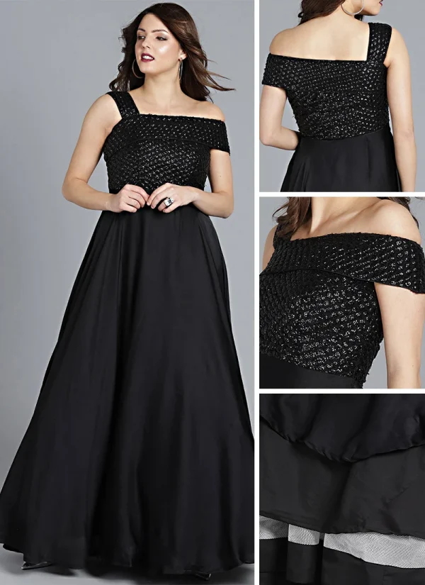 Ethnovog Custom Made Black Sequins Gown Party Wear