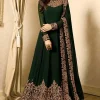 Gorgeous Green Georgette Anarkali Suit With Resham Work