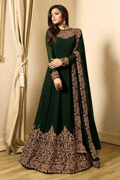 Gorgeous Green Georgette Anarkali Suit With Resham Work
