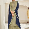 Green And Blue Embroidered Gharara Style Suit
