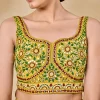 Green And Yellow Embroidered Jacket Style Palazzo Suit