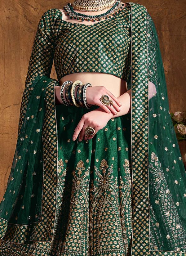 Green Art Silk A Line Lehenga Wedding Wear