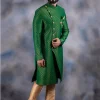 Green Art Silk Jacquard Classic Sherwani Wedding Wear