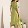 Green Belted Tasselled High Low Dress