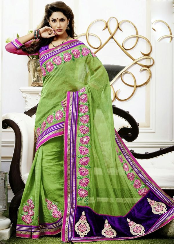 Green Cotton Saree With Blouse 1