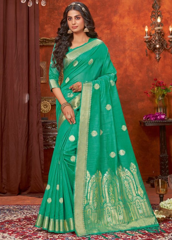 Green Cotton Saree With Zari Woven Patterns 1