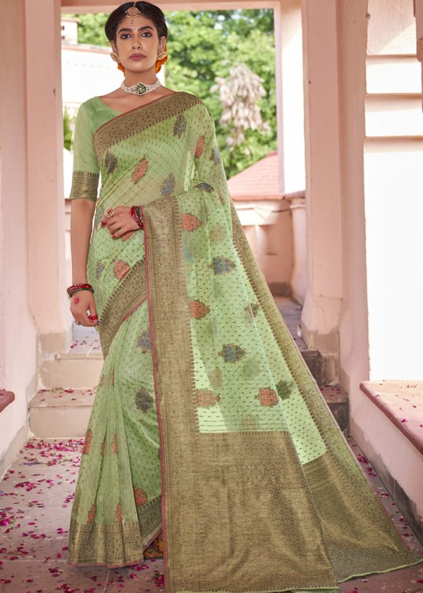 Green Cotton Silk Woven Saree