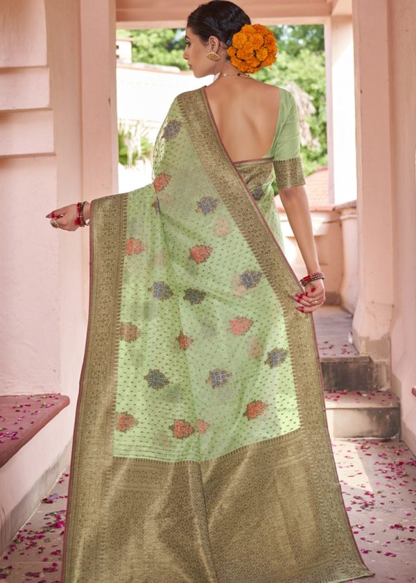 Green Cotton Silk Woven Saree