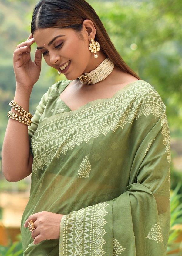 Green Cotton Woven Pallu Saree