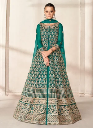 Green Embroidered Jacket Style Anarkali Suit
