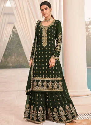 Green Faux Georgette Palazzo suit Party Wear