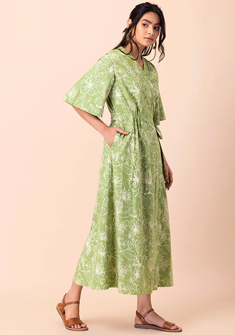 Green Floral Wrap Maxi Dress