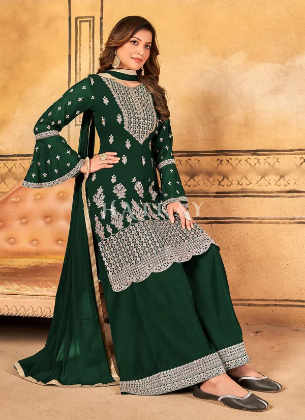Green Georgette Embroidery Traditional Palazzo Suit