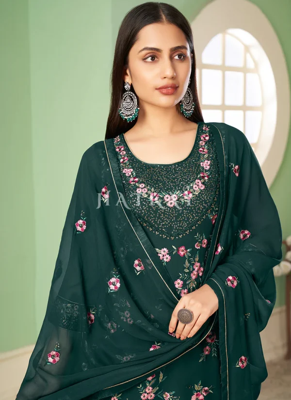 Green Multi Embroidery Georgette Palazzo Suit